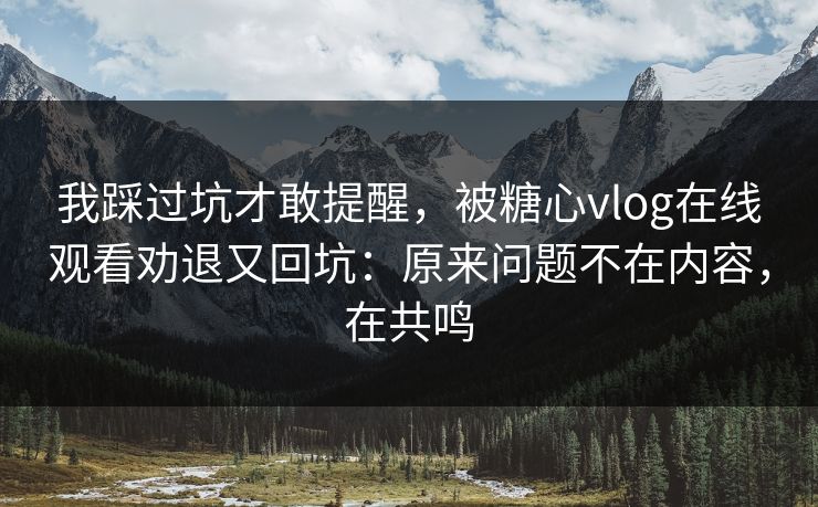 我踩过坑才敢提醒，被糖心vlog在线观看劝退又回坑：原来问题不在内容，在共鸣